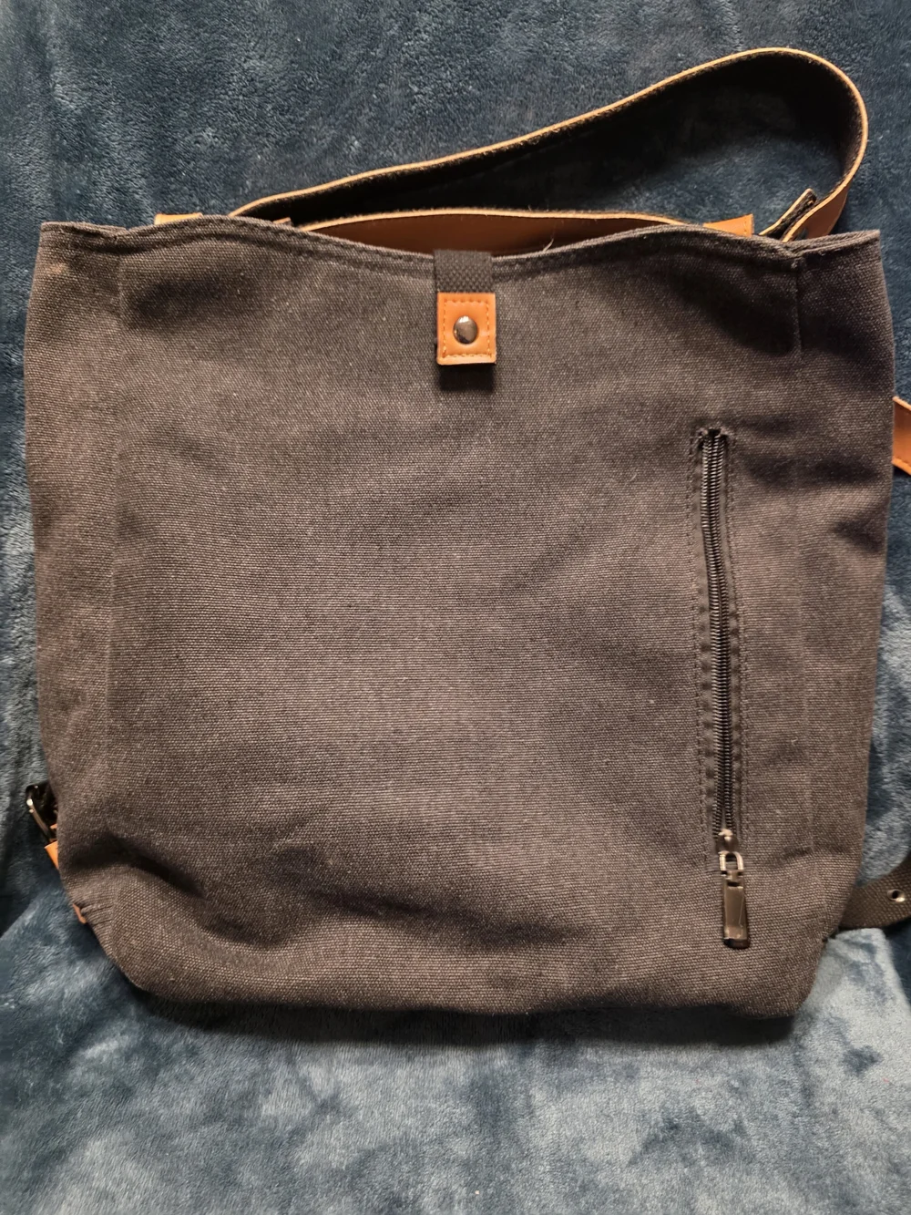 Signature by Sangria Gray Canvas Messenger Bag with Orange Accents